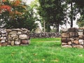 A row of stone wall inside Sunken Garden at HillÃ¢â¬âStead Museum Royalty Free Stock Photo